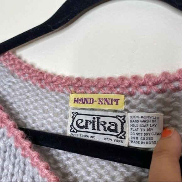 Vintage Hand Knit Granny Chunky Cardigan Sweater - Picture 2 of 4